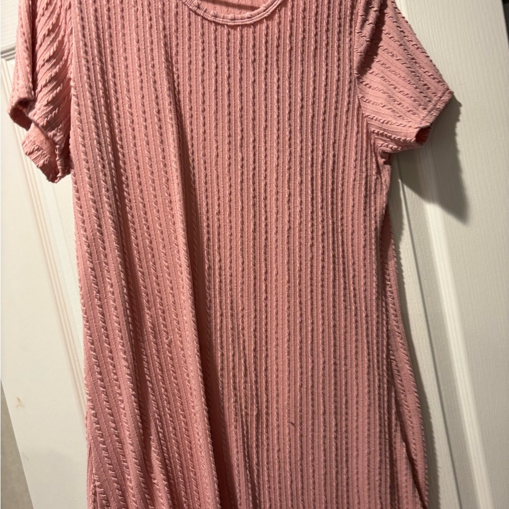 Pink Textured Short Sleeve Dress